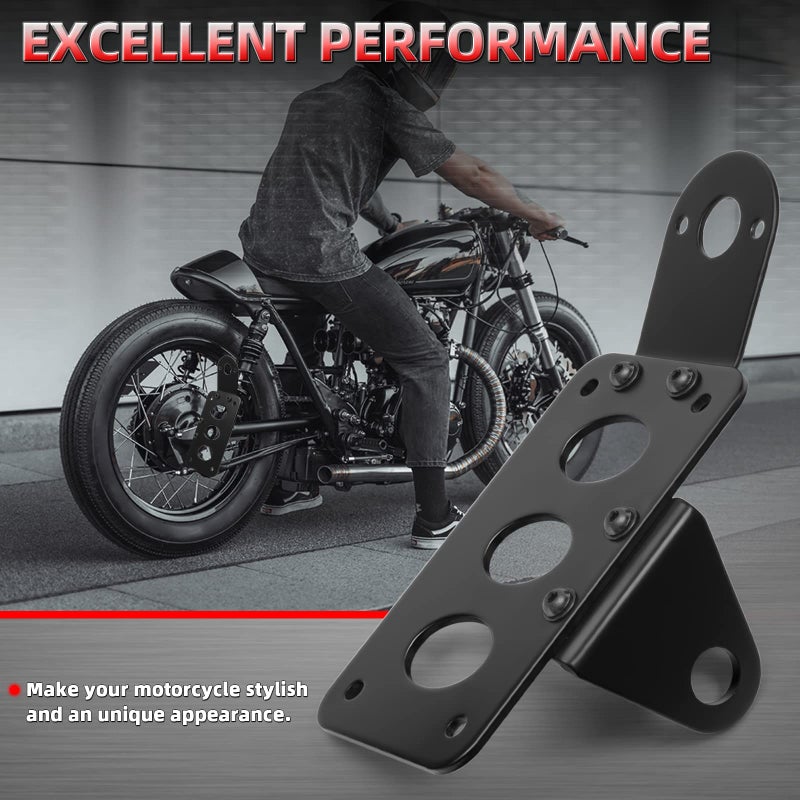 Amazicha Black 3/4" Tail Light Side Mount License Plate Bracket Horizontal Vertical Holder Compatible for Harley Honda Yamaha Suzuki Kawasaki Custom Bike Cruiser Chopper Bobber - Image 5